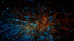 Block chain network concept, Distributed register technology global communications, background made of color lines, circles and particles. Block chain network. 3D Rendering